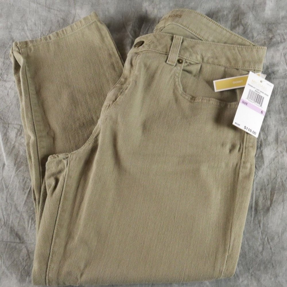 MICHAEL KORS LIGHT SAFARI GREEN WOMEN'S SKINNY LEG STRETCH CAPRI JEANS NWT 10182